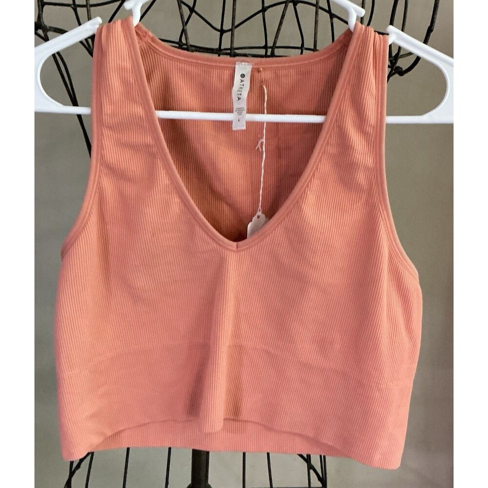 Women's Athleta Aurora Seamless Crop Orange Rib Tank Top Sz Large